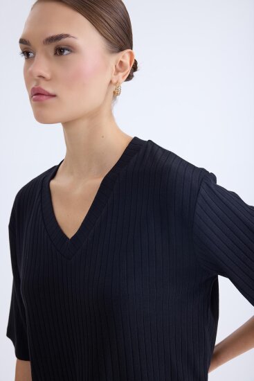 V Yaka Kısa Kol Bluz - 22