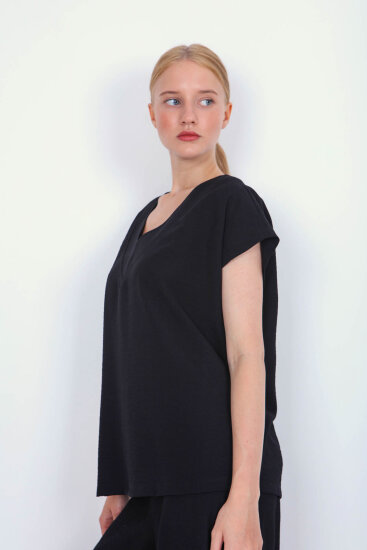 V Yaka Kısa Kol Bluz - 8