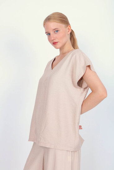 V Yaka Kısa Kol Bluz - 11