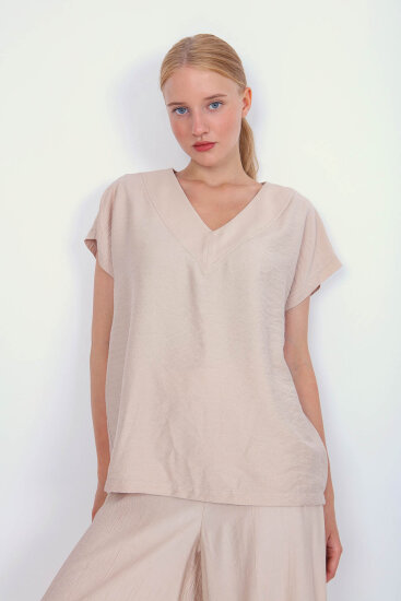 V Yaka Kısa Kol Bluz - 12