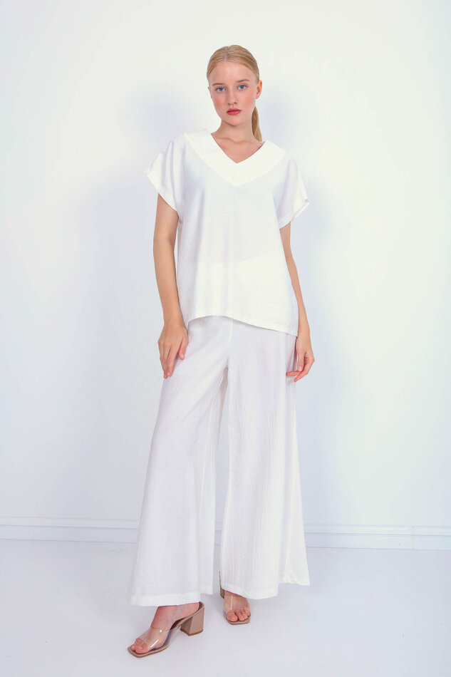 V Yaka Kısa Kol Bluz - 16