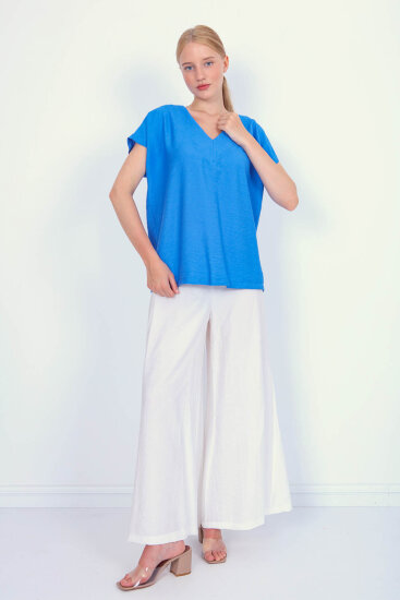 V Yaka Kısa Kol Bluz - 19