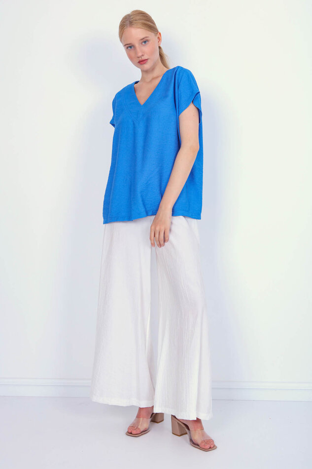 V Yaka Kısa Kol Bluz - 20