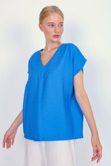 V Yaka Kısa Kol Bluz - 21