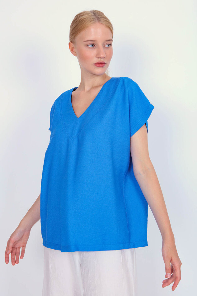 V Yaka Kısa Kol Bluz - 21