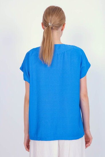 V Yaka Kısa Kol Bluz - 22