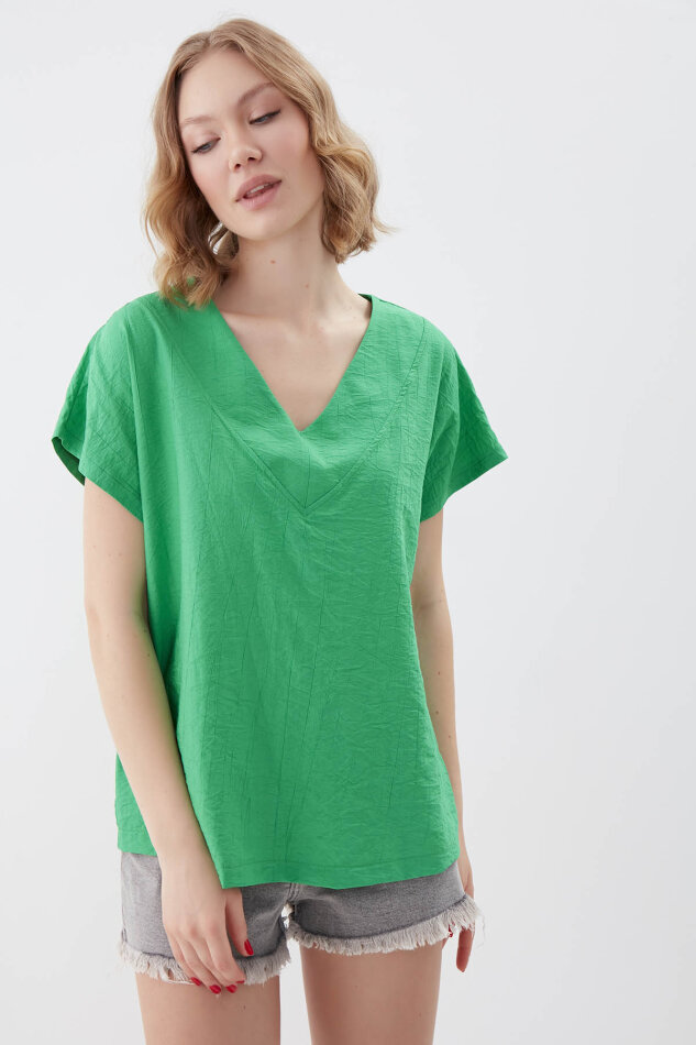 V Yaka Kısa Kol Bluz - 24