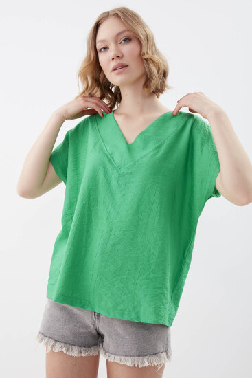 V Yaka Kısa Kol Bluz - 23