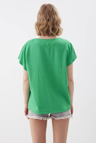 V Yaka Kısa Kol Bluz - 27