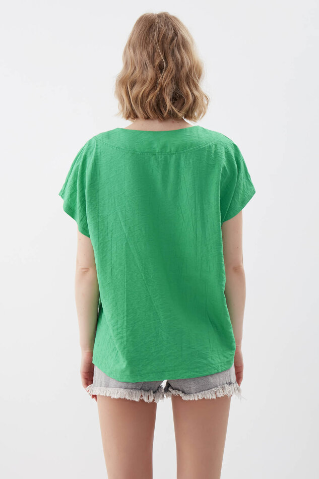 V Yaka Kısa Kol Bluz - 27