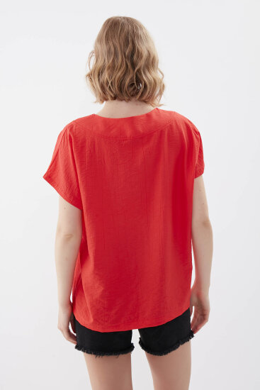 V Yaka Kısa Kol Bluz - 32