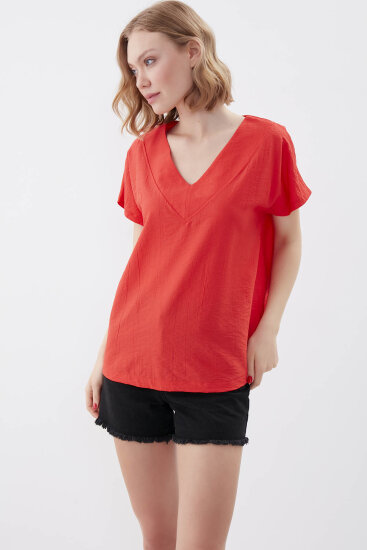 V Yaka Kısa Kol Bluz - 31