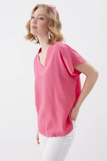 V Yaka Kısa Kol Bluz - 34