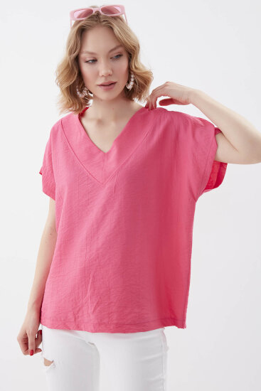 V Yaka Kısa Kol Bluz - 33