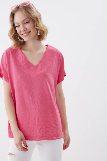 V Yaka Kısa Kol Bluz - 36