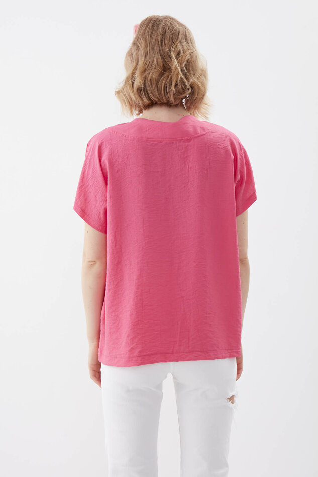 V Yaka Kısa Kol Bluz - 37