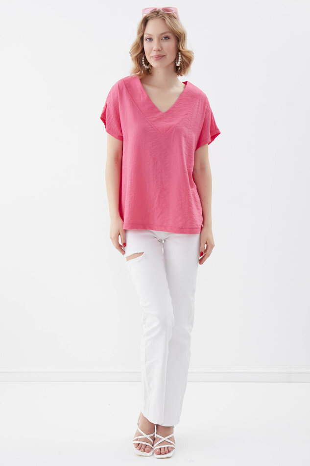 V Yaka Kısa Kol Bluz - 35