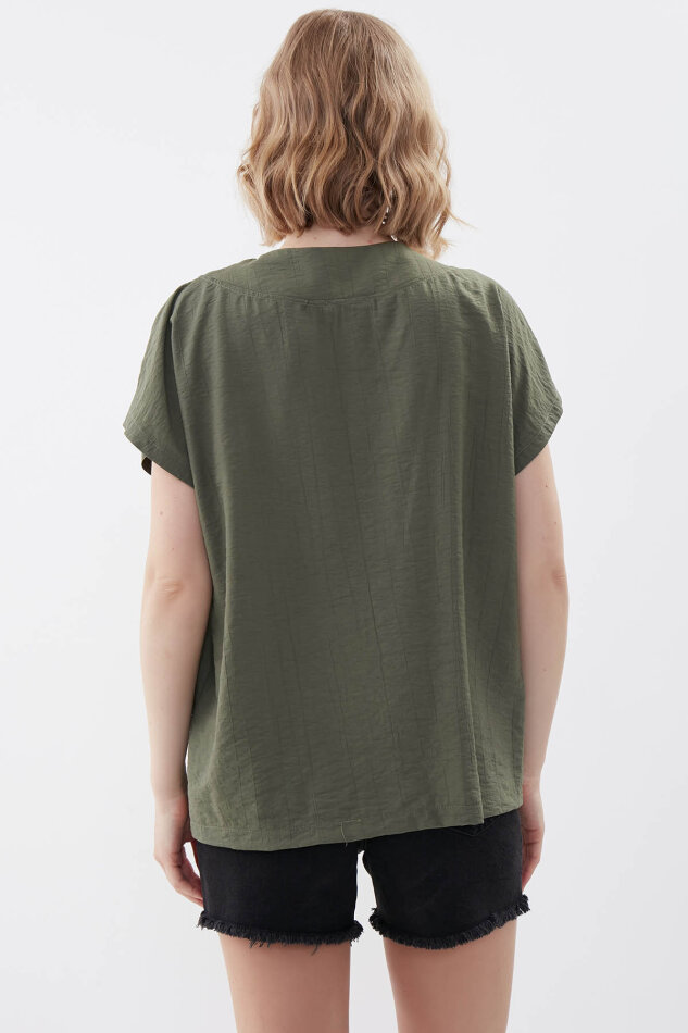 V Yaka Kısa Kol Bluz - 42