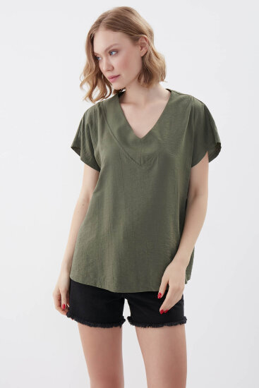 V Yaka Kısa Kol Bluz - 38