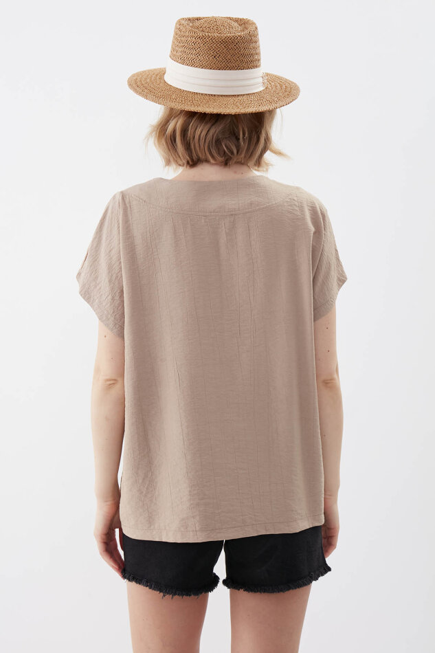 V Yaka Kısa Kol Bluz - 48