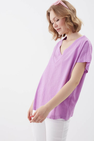 V Yaka Kısa Kol Bluz - 50