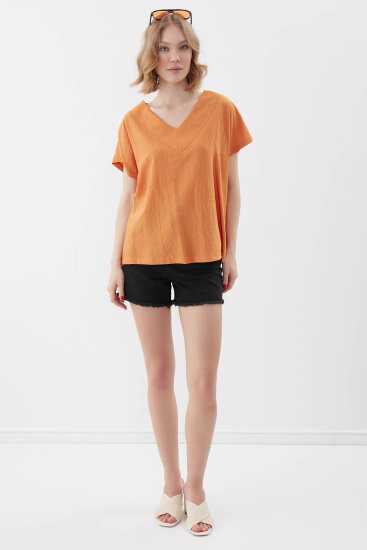 V Yaka Kısa Kol Bluz - 57