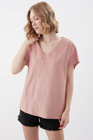 V Yaka Kısa Kol Bluz - 59