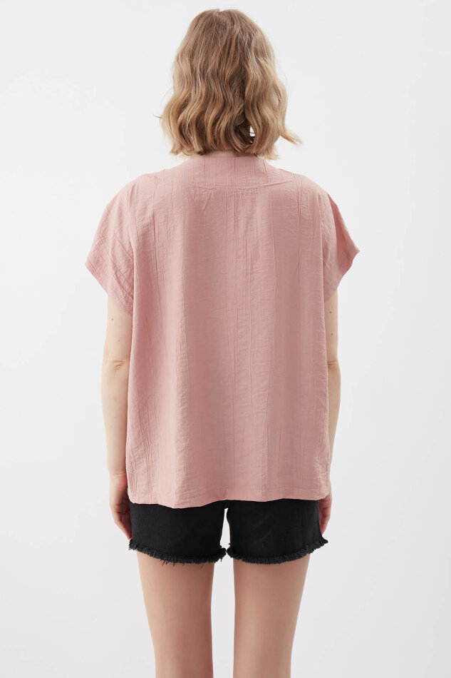 V Yaka Kısa Kol Bluz - 62