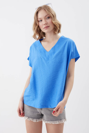 V Yaka Kısa Kol Bluz - 66