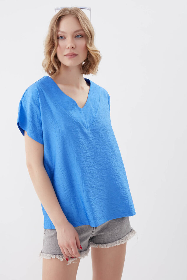 V Yaka Kısa Kol Bluz - 67