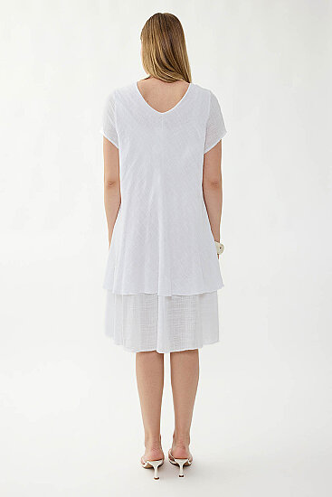 %100 Keten V Yaka Kısa Kol Elbise - 11