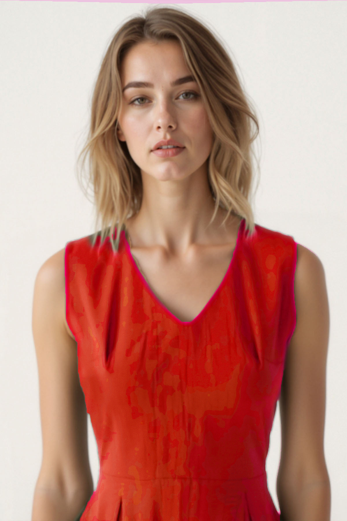 V Yaka Kuşaklı Krinkıl Kumaş Midi Elbise - Thumbnail