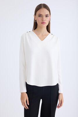 VİTRİN - V Yaka Omuzu Düğmeli Uzun Kol Bluz