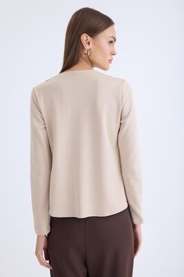 V Yaka Omuzu Düğmeli Uzun Kol Bluz - Thumbnail (24)