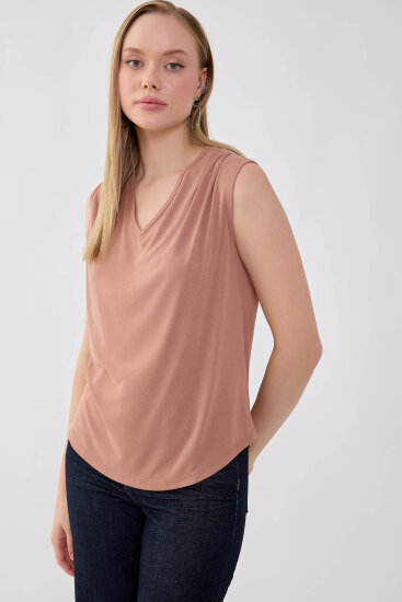 V Yaka Omuzu Pileli Bluz - 7