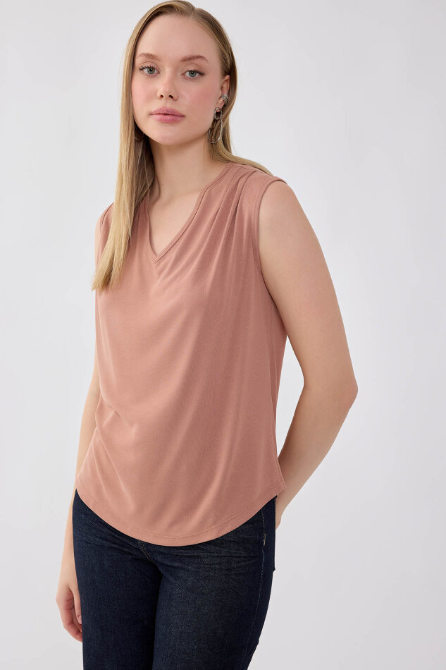 V Yaka Omuzu Pileli Bluz - 7