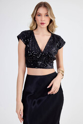 V Yaka Pullu Crop Bluz - 4