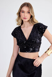 V Yaka Pullu Crop Bluz - 6