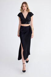 V Yaka Pullu Crop Bluz - 3