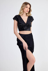 V Yaka Pullu Crop Bluz - 8