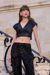 V Yaka Pullu Crop Bluz - 1