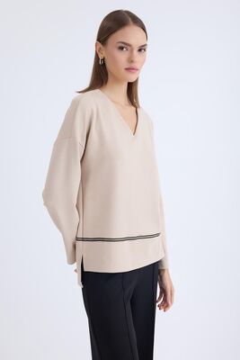 VİTRİN - V Yaka Şerit Detaylı Uzun Kol Bluz (1)