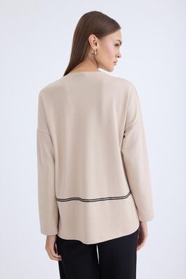 V Yaka Şerit Detaylı Uzun Kol Bluz - Thumbnail (2)