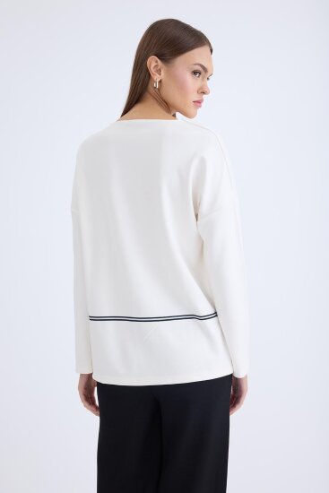 V Yaka Şerit Detaylı Uzun Kol Bluz - 7