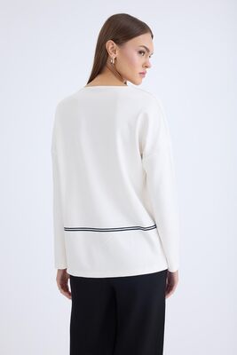 V Yaka Şerit Detaylı Uzun Kol Bluz - Thumbnail (6)