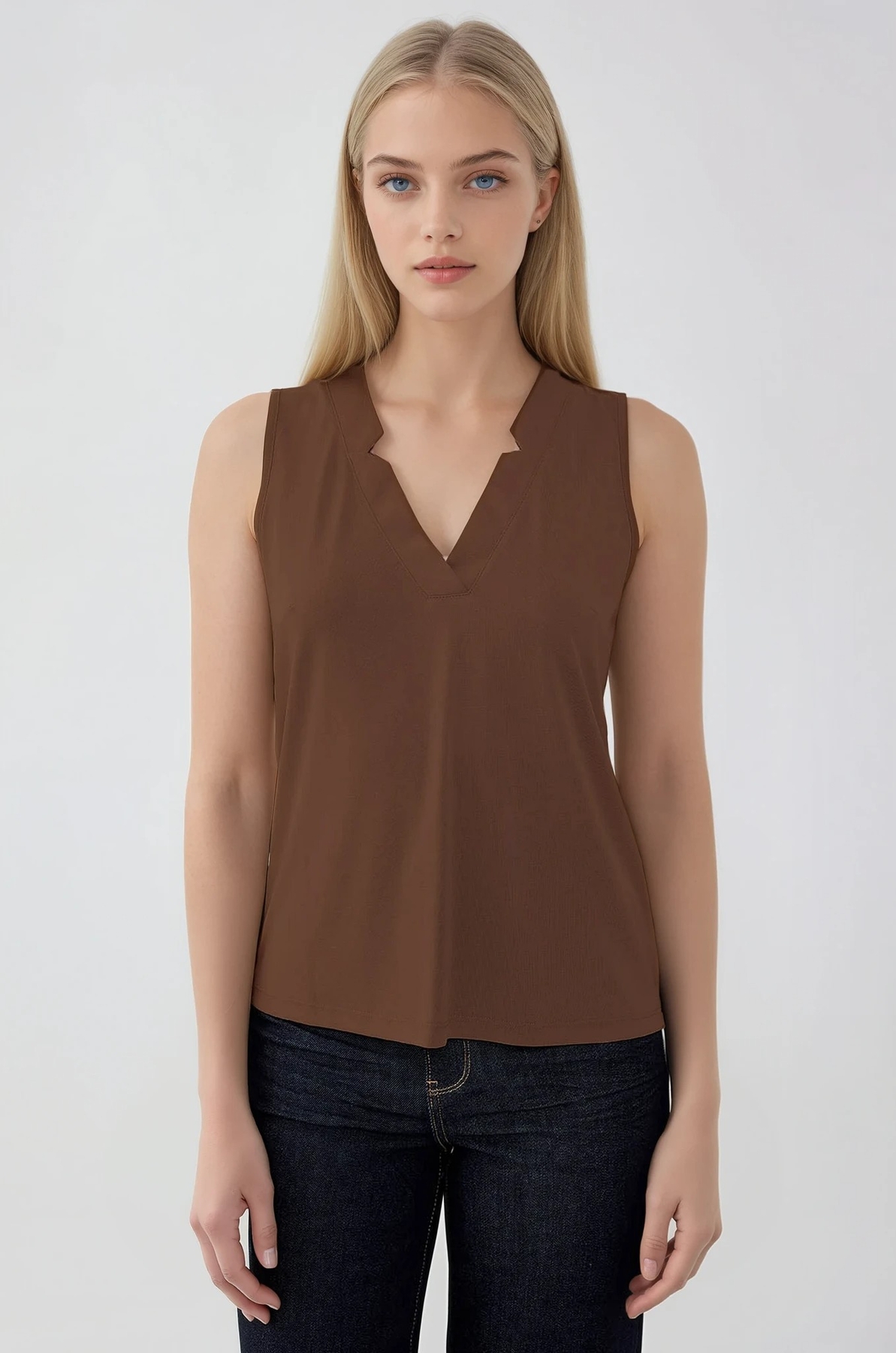 V Yaka Sıfır Kol Bluz - Thumbnail