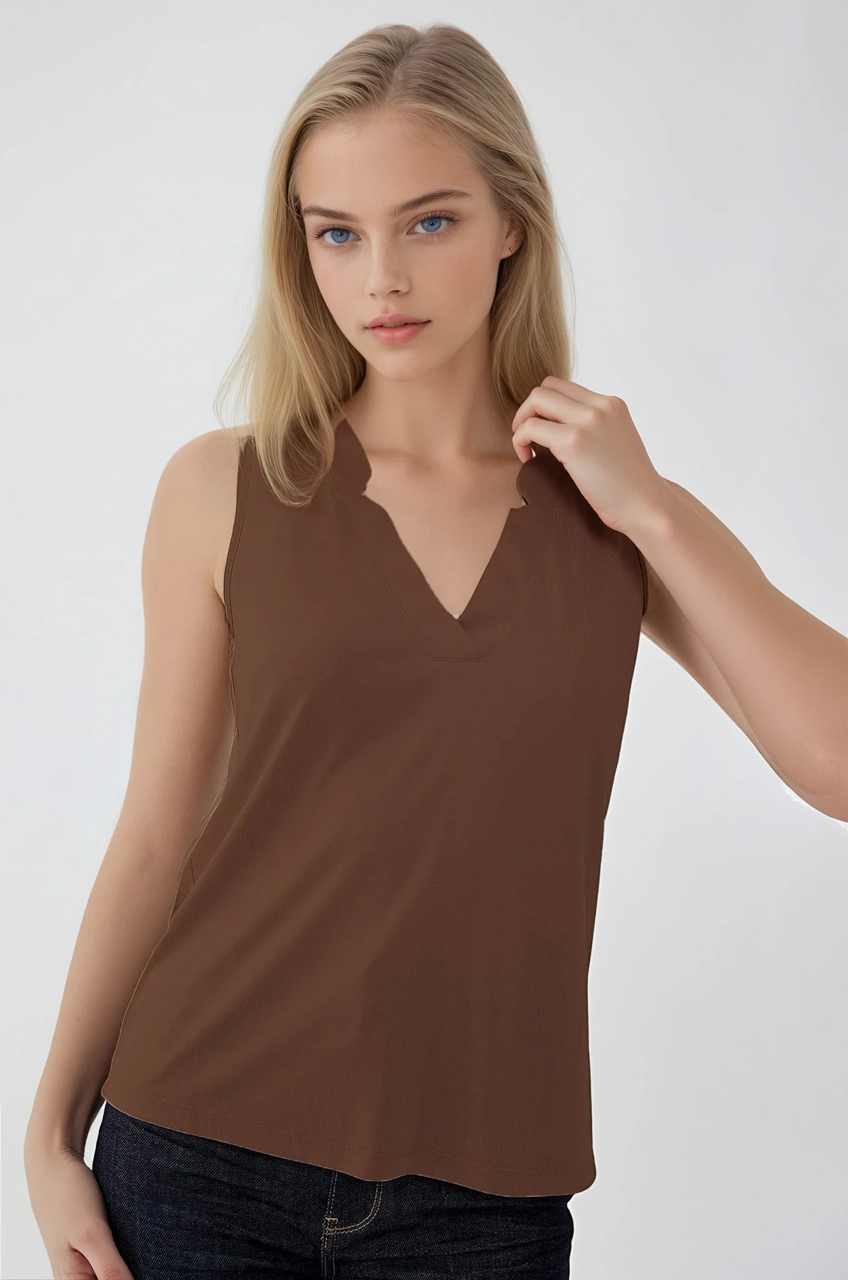 V Yaka Sıfır Kol Bluz - Thumbnail