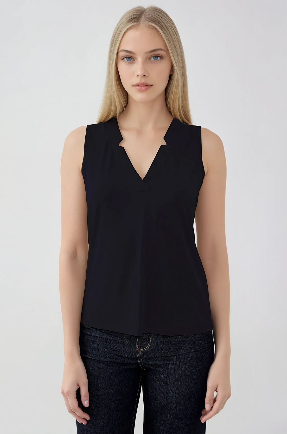 V Yaka Sıfır Kol Bluz - Thumbnail