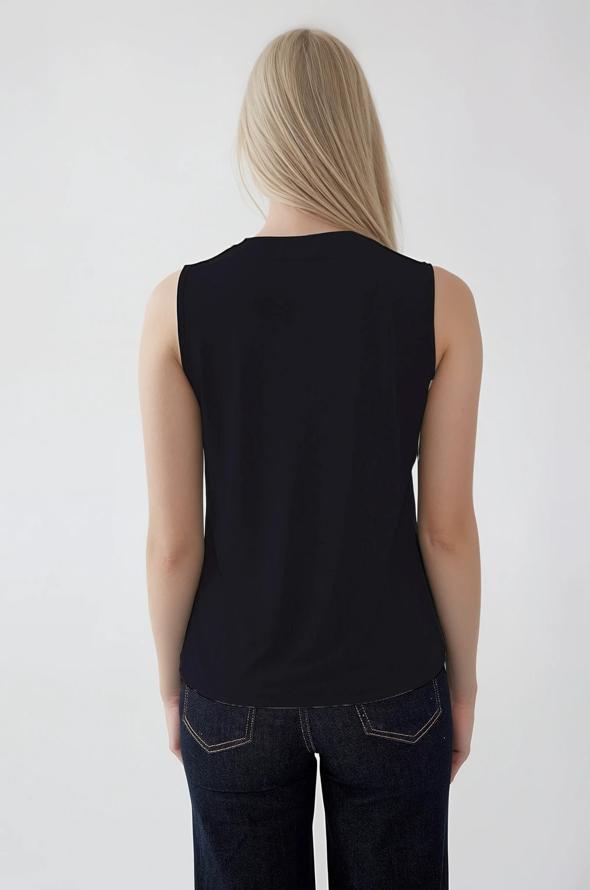 V Yaka Sıfır Kol Bluz - Thumbnail