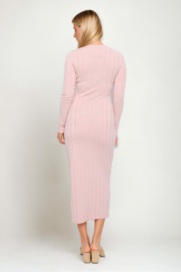 V Yaka Uzun Kol Fitilli Elbise - 4